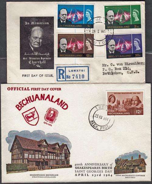 BECHUANALAND - WINSTON CHURCHILL & SHAKESPEARES BIRTHPLACE FDC'S - FAIR!!!!!