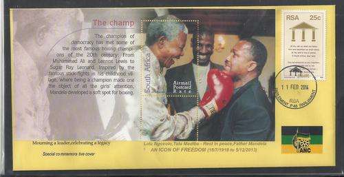 MANDELA-24TH ANN OF RELEASE FROM PRISON-MINISHEET ON COVER-PARLIAMENT CANCEL 11 FEB 2014