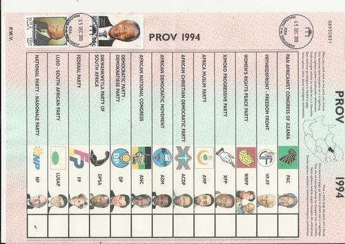 MANDELA/DE KLERK ON 94 ELECTION BALLOT SHEET-PARLIAMENT CANCELS