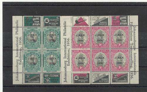 UNION SA-JIPEX 1936 SET OF TWO MINISHEETS-VERY CLEAN FINE UNMOUNTED MINT