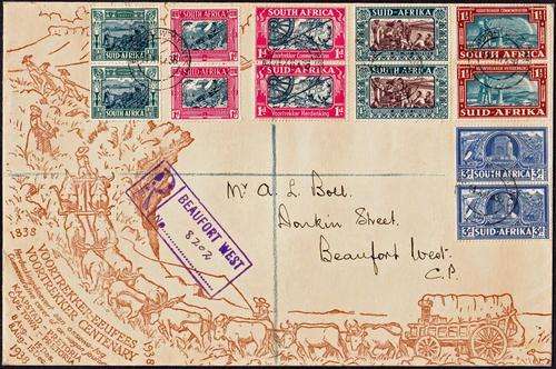 UNION SA - VOORTREKKER CENTENARY (OX-WAGON JOURNEY), SELECTION OF PAIRS ON COVER - FAIR!!!!!