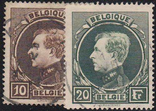 BELGIUM - 1929 ALBERT 1, 10 & 20 FRANC SINGLES, FINE USED - CV:R375!!!!!