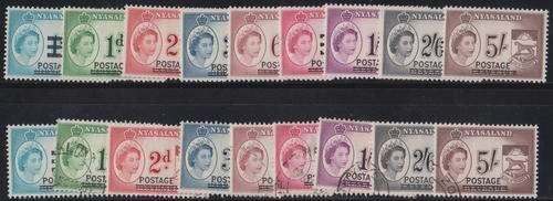 NYASALAND - 2 X QE2 ASSORTMENT OF SINGLES TO 5 SHILLINGS - FINE M/M & FINE USED!!!!!