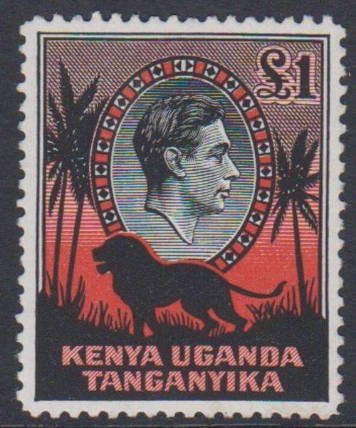 KUT - KGVI 1 POUND BLACK & RED SINGLE (PERF 12&1/2; WHITE PAPER), FINE M/M - CV:R250!!!!!