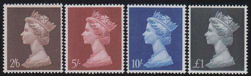 GB - 1969 QE2, SET OF 4 SINGLES TO 1 POUND - SUPERB U/M!!!!!
