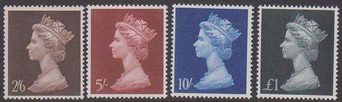 GB - 1969 QE2, SET OF 4 SINGLES TO 1 POUND - SUPERB U/M!!!!!