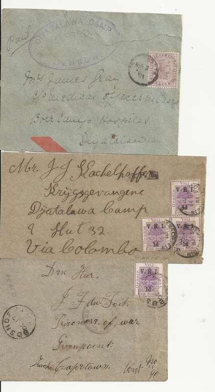 THREE BOER WAR COVER FRONTS ONLY-DIYATALAWA & GREEN POINT CAMPS-SEE SCAN