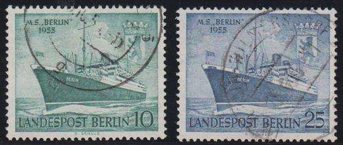 BERLIN - 1955 SHIPS, SET OF 2 SINGLES TO 25 - FINE USED!!!!!