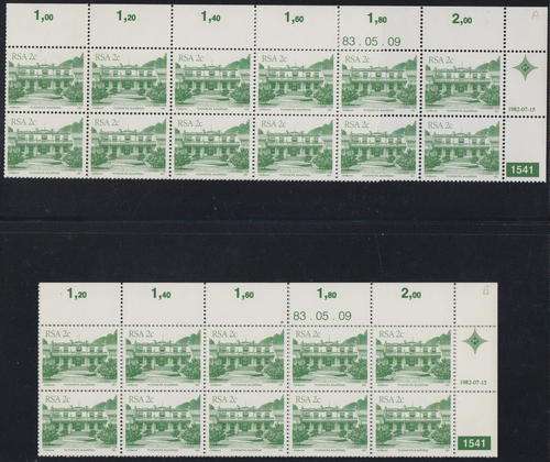RSA - 4TH DEF ISSUE, ARCHITECTURE, 2 X 2c CONTROLS 1541, COMPLETE TOP BLOCKS OF 20 STAMPS - U/M!!!!!