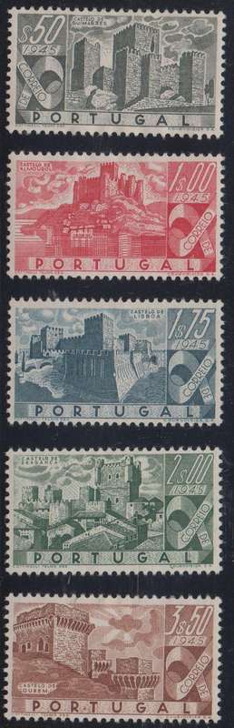 PORTUGAL - 1946 CASTLES, 5 X TOP VALUED SINGLES, MINT/UNUSED NO GUM - CV:R1900!!!!!