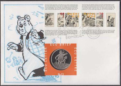 NETHERLANDS - ECU COIN COVER NO.13: BEAR COMIC STRIP STAMPS - AS NEW & AS ISSUED!!!!!