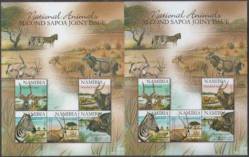 NAMIBIA - 2 X NATIONAL ANIMAL 2ND SAPOA JOINT ISSUE FULL SHEETS, BLACK & SILVER PRINTING - BOTH U/M!