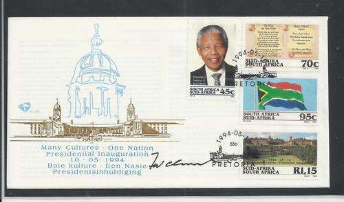 MANDELA INAUGURATION FDC 6.3B-HANDSIGNED BY FW DE KLERK-CLEAN,FINE