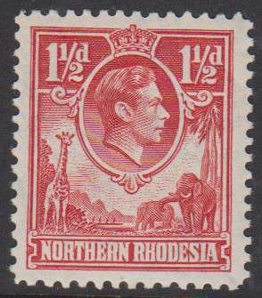 NORTHERN RHODESIA - KGVI 1&1/2D CARMINE RED SINGLE, FINE M/M - CV:R675!!!!!
