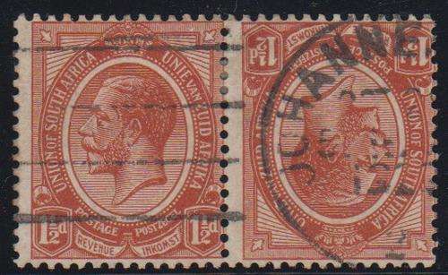 UNION SA - KGV KINGS HEAD, 1&1/2D TETE BECHE PAIR - FINE USED!!!!!