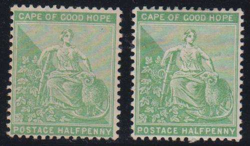 COGH - 2 X 2&1/2D HOPE SEATED SINGLES (YELLOW GREEN) - BOTH FINE M/M!!!!!