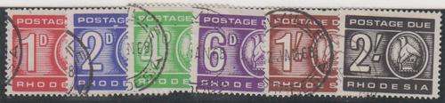 RHODESIA - 1966 POSTAGE DUES, SET OF 6 SINGLES TO 2 SHILLINGS, FINE USED - CV:R265!!!!!