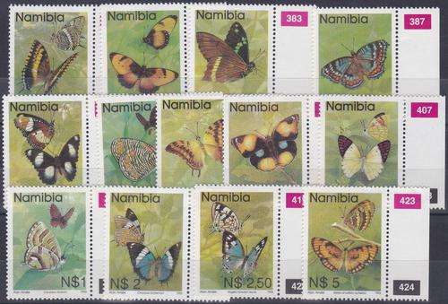 NAMIBIA - BUTTERFLIES, SET OF 13 SINGLES TO 5 DOLLARS - FINE U/M!!!!!