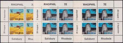 RHODESIA - 3 X RHOPIL 72 MINISHEETS, 2 X IMPERF TOP MARGINS & 1 X PERF ALL ROUND - ALL U/M!!!!!