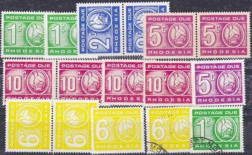 RHODESIA - NICE ASSORTMENT OF POSTAGE DUES ON STOCK CARD, 2 X USED & REST U/M - ALL FINE!!!!!