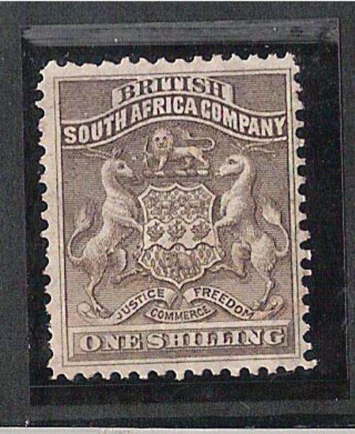 BSAC RHODESIA-1892 IST DEFINITIVE-ONE SHILLING GREY BROWN-FINE MINT-C/V R600!!