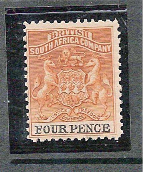 BSAC RHODESIA-1895-SCARCE 4 PENCE YELLOW BROWN & BLACK-C.V R350-V.F.MINT