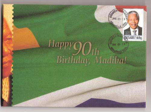 MANDELA 90TH HARDCOVER FDC WITH EXTRA STAMP AND 91 ST BIRTHDAY CANCEL!!