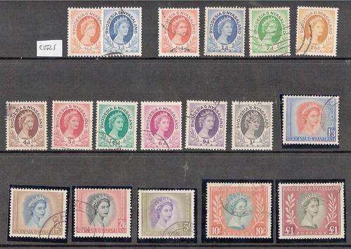 RHOD/NYASALAND-1954 DEF SET TO ONE POUND-C/V R760-FINE USED-INCL COILS!!