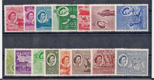 MAURITIUS QE 2ND-1953 DEF SET COMPLETE TO 10 RUPEES-MINT WITH HINGE