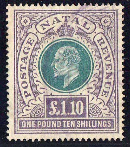 NATAL - KING EDWARD THE 7TH, 1.10 POUND FISCALLY USED - SCARCE STAMP!!!!!