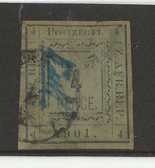 PIETERSBURG-4 PENCE VARIETY-CONTROLLER SIGNATURE IN BLUE-SCARCE-USED