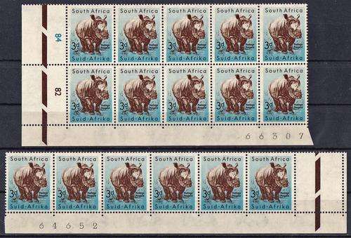UNION SA - 1954 ANIMAL DEF, 3D RHINO, EXTENDED CONTROL AND SHEET NUMBER BLOCKS - U/M!!!!!