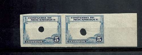 1937 MOZAMBIQUE COMPANY MNH - scarce 5c PROOF IMPERF Punched PAIR with extra Margin -superb PROOF