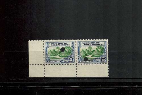 1937 MOZAMBIQUE COMPANY scarce 5c  PROOF with PERF Punched - PAIR with extra Margin -stunning PROOF