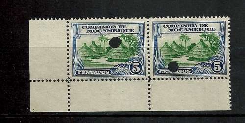 1937 MOZAMBIQUE COMPANY scarce 5c  PROOF with PERF Punched - PAIR with extra Margin -stunning PROOF