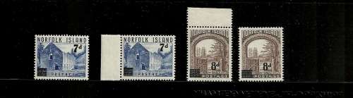 NORFOLK Island MNH 1958 - "SURCHARGES"  scarce SG 21-22 (2)  £ 16 x 2 sets with, w/o margin