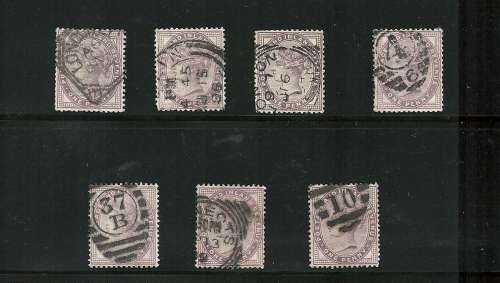 Great Britain VFU  "QUEEN VICTORIA 1 d LILAC"  (7) with various postmarks and cancels, Lovely issues