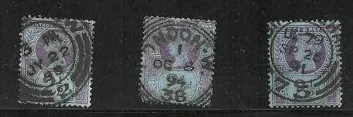 Great Britain VFU  "QUEEN VICTORIA 1/2 Orange, lilac,  21/2 Blue/purple (6) lovley lot great cat val
