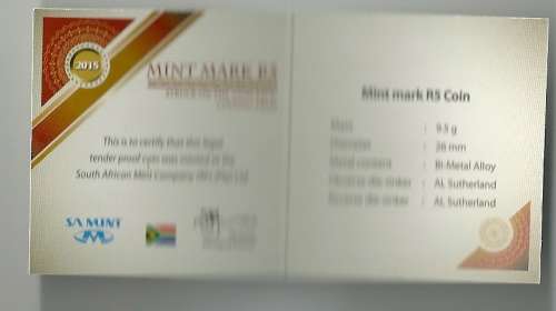 South AFRICA 2015 R5 COIN in Box - MINT MARK R5 struck on the OOM PAUL Coining Press- fantastic
