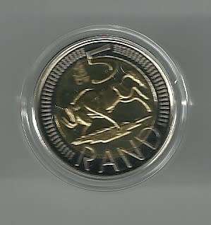South AFRICA 2015 R5 COIN in Box - MINT MARK R5 struck on the OOM PAUL Coining Press- fantastic