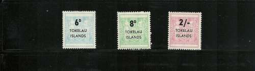 TOKELAU MINT 1966 "Fiscal stamps of New Zealand SURCHARGED" 6d, 8d and 2/-