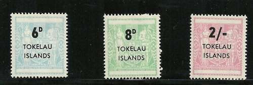 TOKELAU MINT 1966 "Fiscal stamps of New Zealand SURCHARGED" 6d, 8d and 2/-