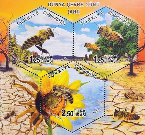 Thematic- Turkey 2014 BEES `BeEs` M/sheet world environment Day- magic hexagon shaped stamps! BEEeeS