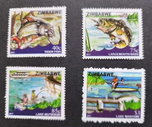 Zimbabwe - 2017 Recreational FISHING mnh set (4)- gorgeous, FISH, Tiger Fish, Bass, Lakes- bargain!