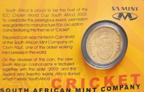 South Africa -2003 commemorative CRICKET WORLD CUP COIN - Limited MINT and Scarce in pack