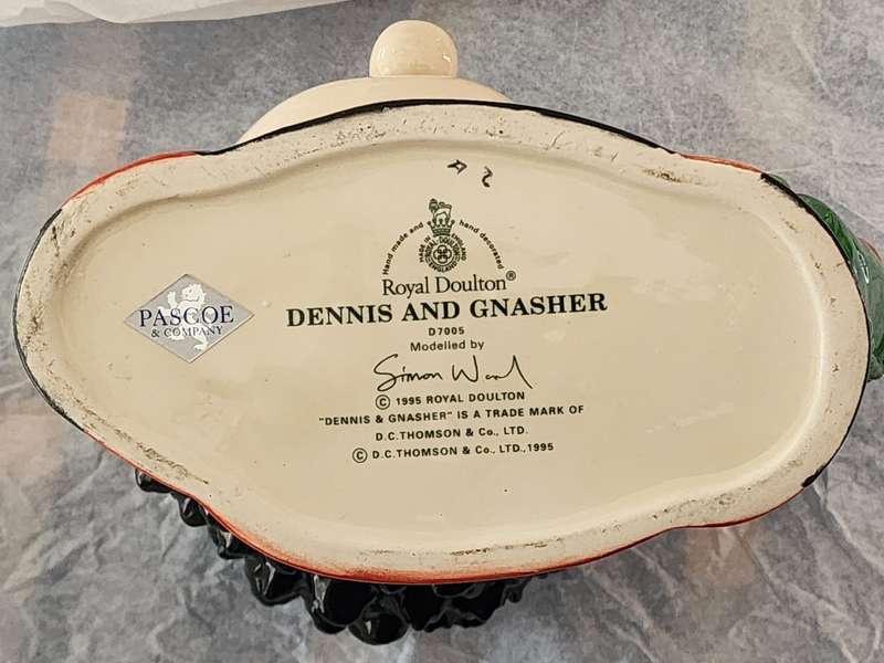 ROYAL DOULTON TOBY CHARACTER JUG - `DENNIS & GNASHER (from BEANO`LARGE, superb condition -D-7005