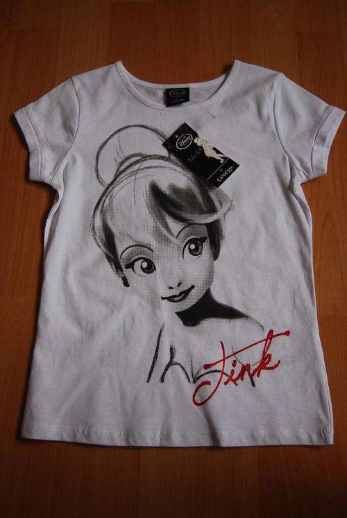 DISNEY Tinkerbell T-Shirt Sketch with Red Glitter Writing 7-8 years