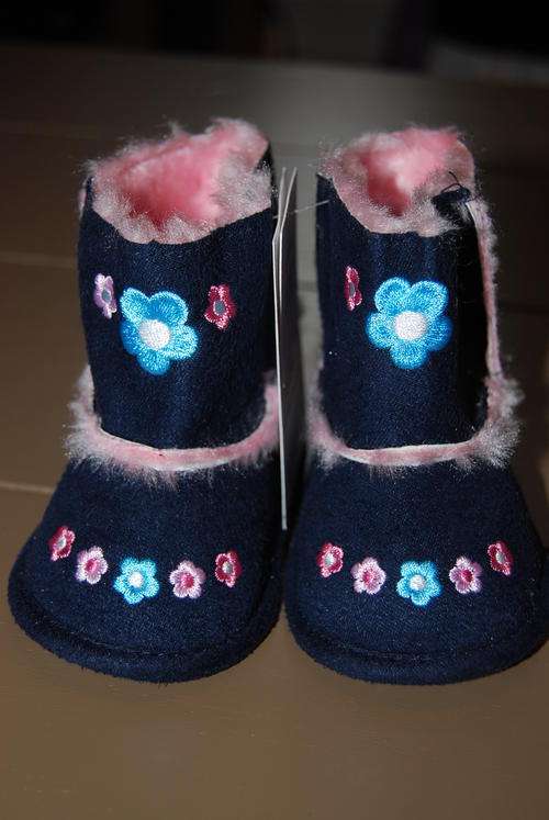Pink/Navy Girls Pre walker Boots with Floral detail   Age 3 - 6 months (height 62cm - 68cm)