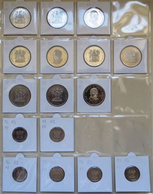 South Africa Proof R1 set. 16 coins different dates in Hartberger holders