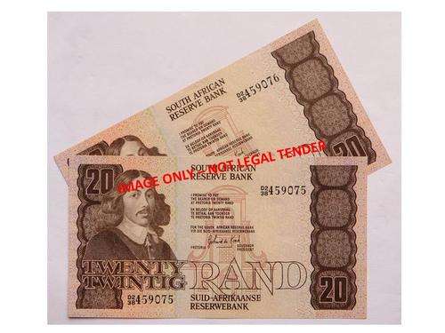 G de Kock R20 2nd issue. Staple holes otherwise Unc. 2 in sequence bid per note to take both